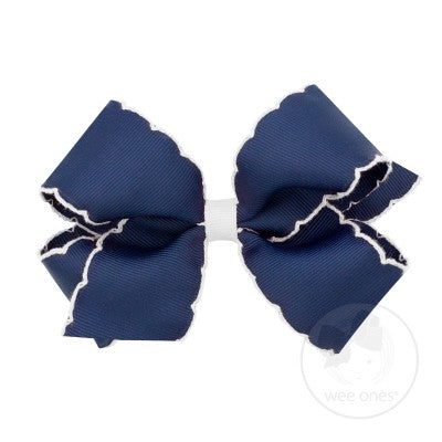 Medium Moonstitch Bow - Navy with White Kids Hair Accessories Wee Ones   