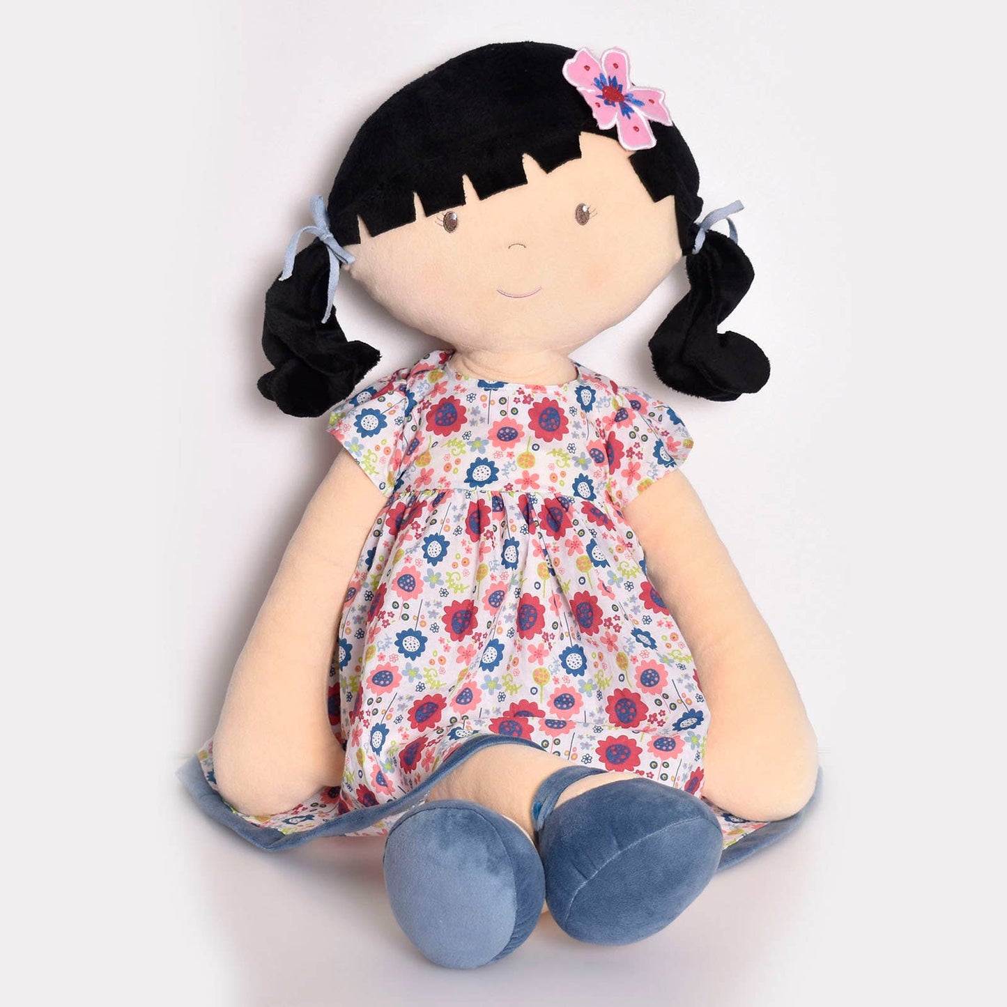 Lilac Display Doll Black Hair in Blue Floral Dress Toys Tikiri Toys   