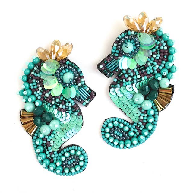 Blue Seahorse Earrings Earrings Allie Beads   