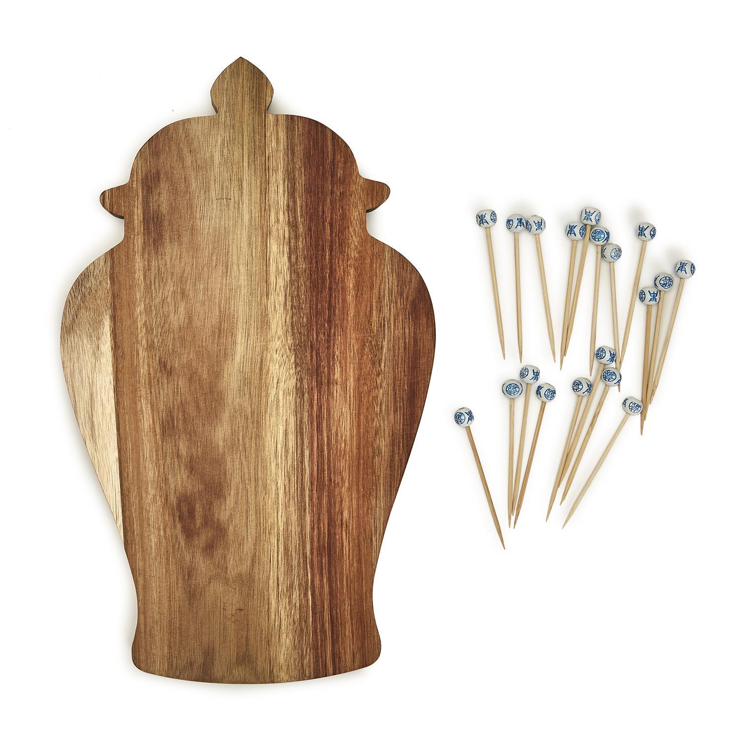 Ginger Jar Shaped Board w/ 20 Cocktail Picks Kitchen + Entertaining Two's Company   