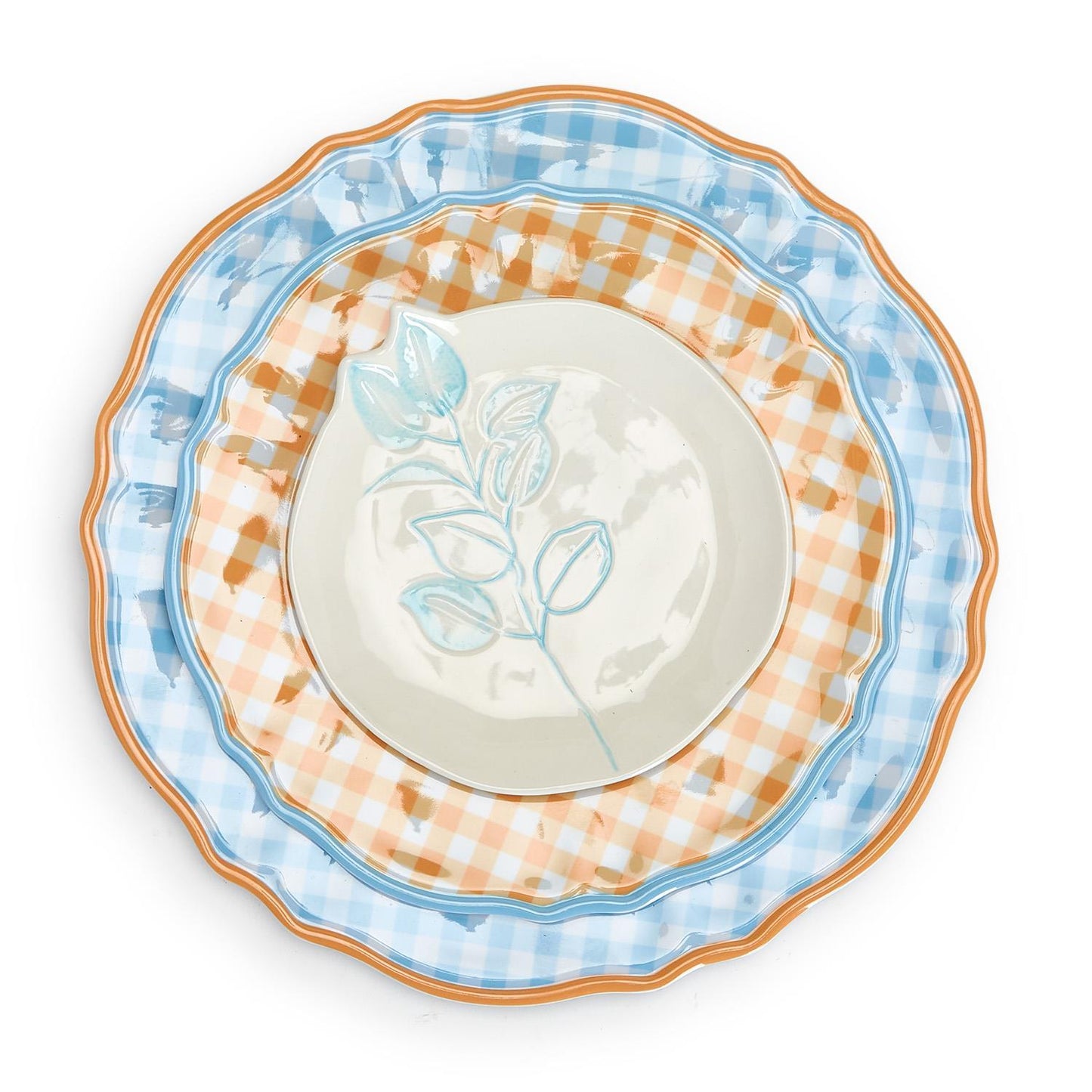 Gingham Garden Dinner Plates Set of 4 Kitchen + Entertaining Two's Company   