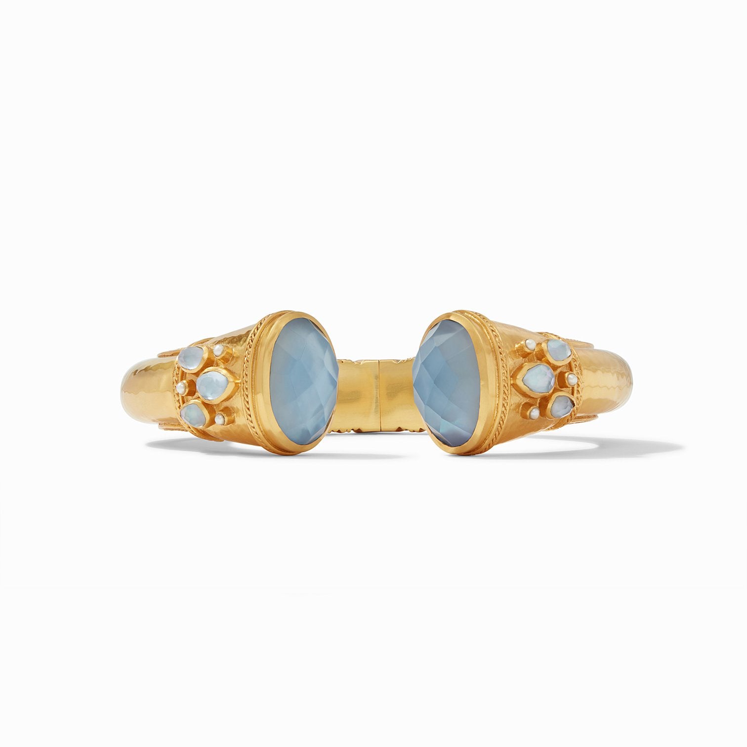 Cassis Cuff Gold Iridescent Chalcedony Blue  with Pearl Accents Bracelets Julie Vos   