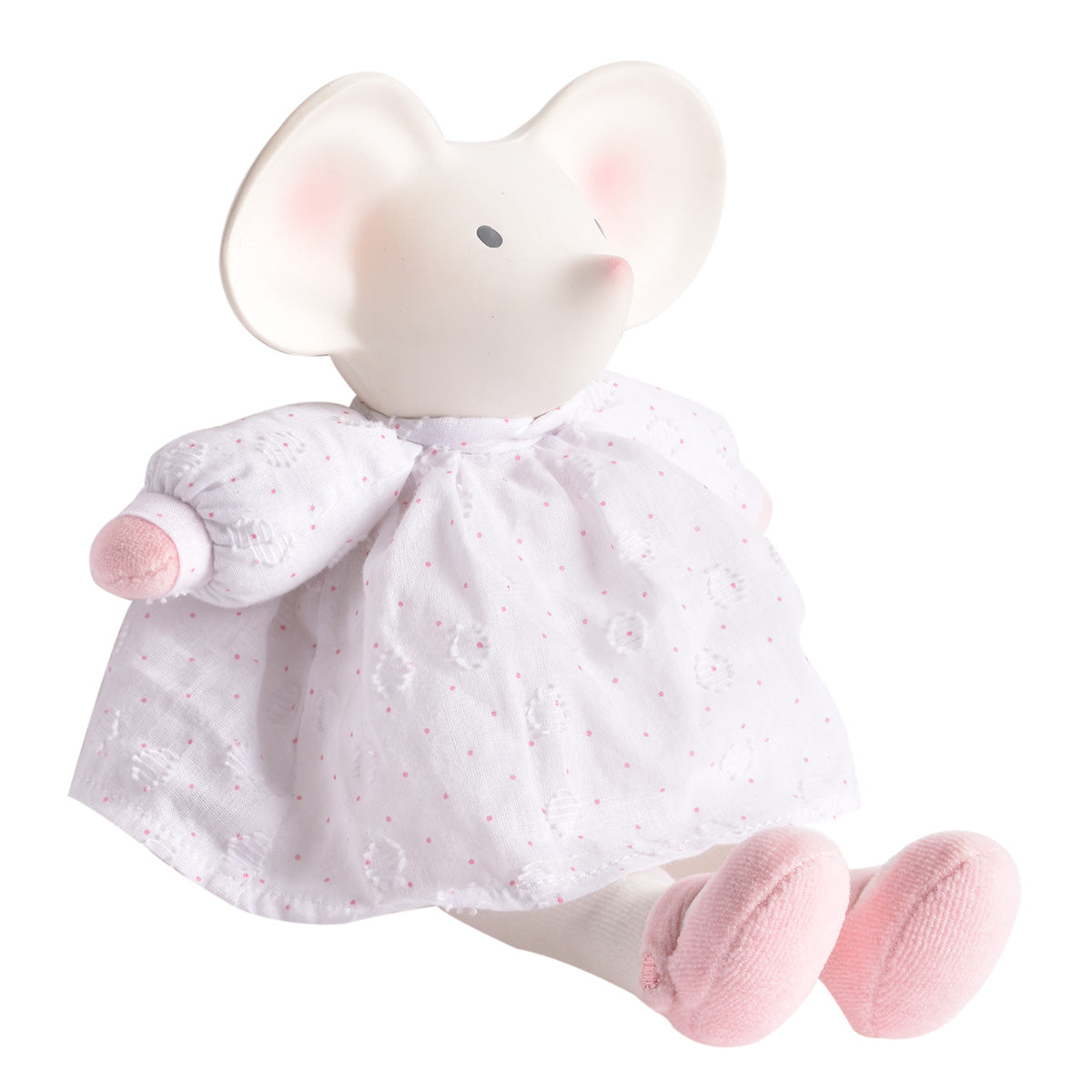 Meiya the Mouse Toy with Rubber Head in White Dress Baby Accessories Tikiri Toys   