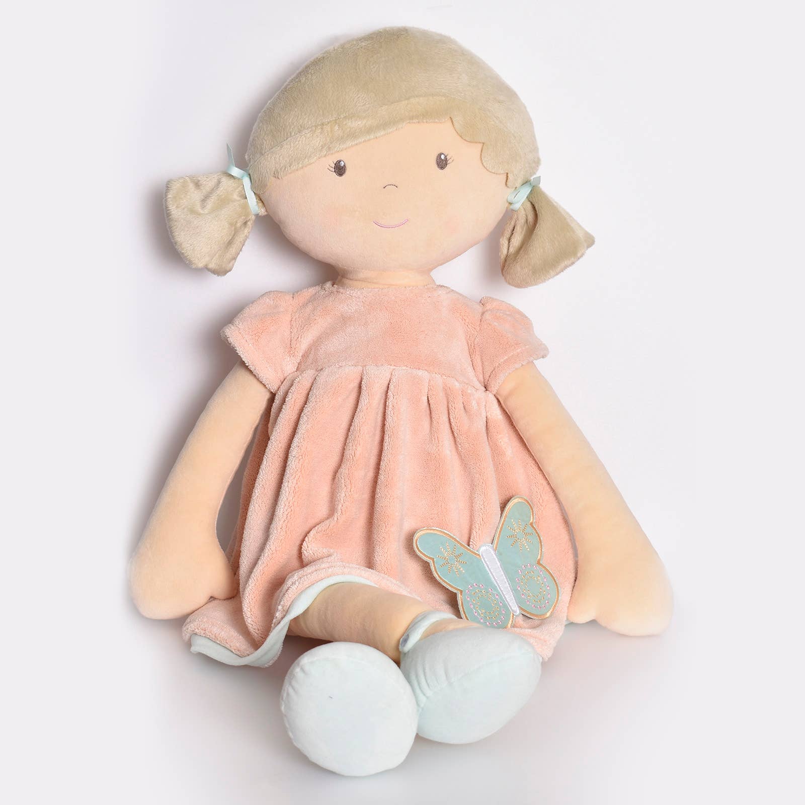 Pia Display Doll Brown Hair in Peach and Blue Dress Toys Tikiri Toys   