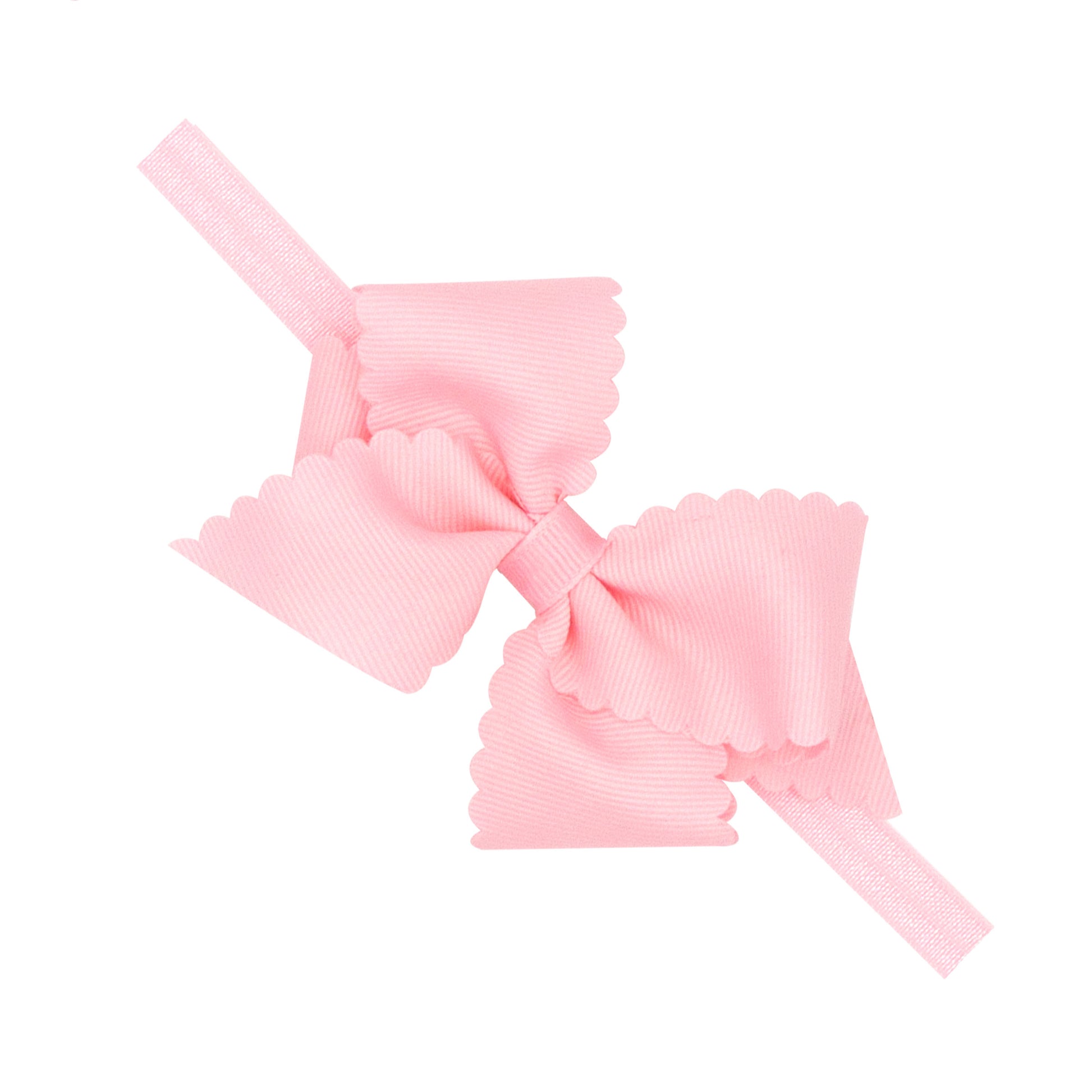 X-Small Scallop Grosgrain Bow on Band Kids Hair Accessories Wee Ones Light PInk 0-6m 