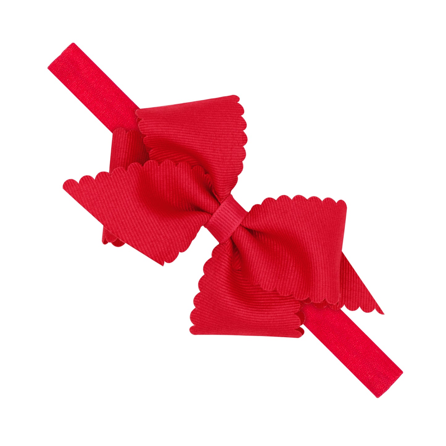 X-Small Scallop Grosgrain Bow on Band Kids Hair Accessories Wee Ones Red 0-6m 