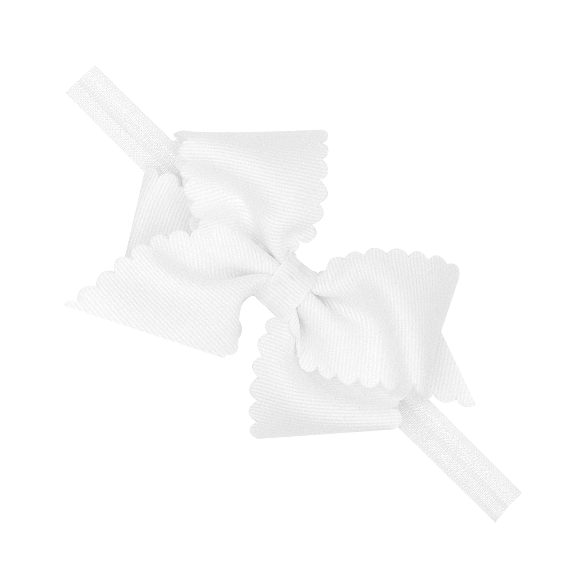 X-Small Scallop Grosgrain Bow on Band Kids Hair Accessories Wee Ones White 0-6m 