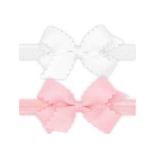 2 Pack Mini Scallop Bow on Band - White/Light Pink Kids Hair Accessories Wee Ones   