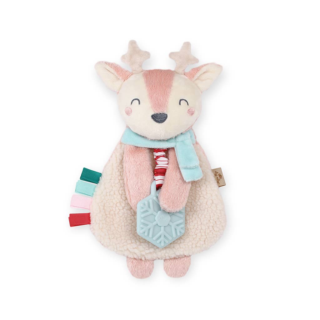 Holiday Pink Reindeer Itzy Lovey™ Plush + Teether Toy Baby Accessories Itzy Ritzy   