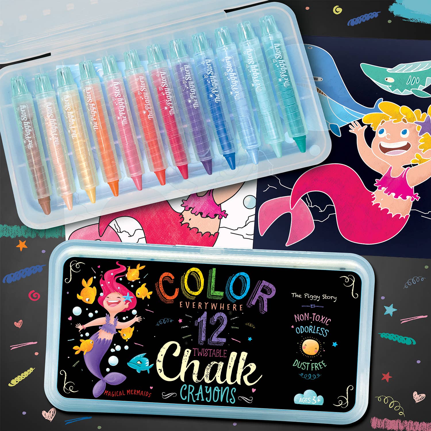 Color Everywhere Twistable Chalk Crayons | Magical Mermaids Toys The Piggy Story   