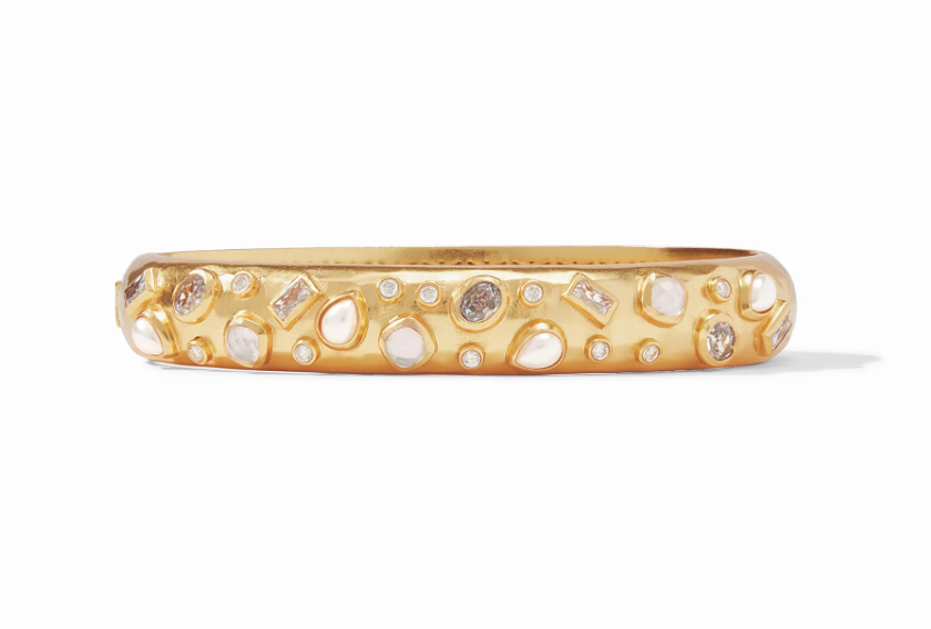 Antonia Mosaic Hinge Bangle Gold Iridescent Clear Crystal Bracelets Julie Vos   