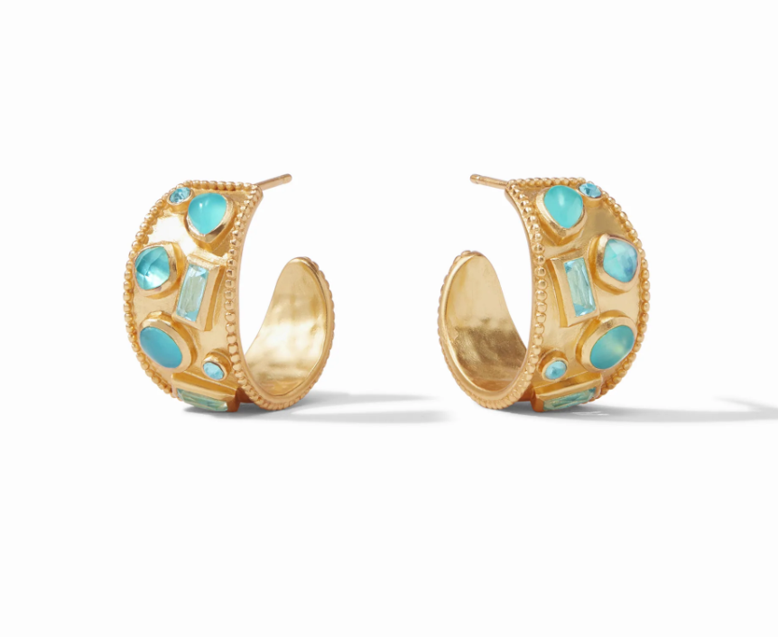Antonia Mosaic Hoop Gold Iridescent Bahamian Blue Earrings Julie Vos   