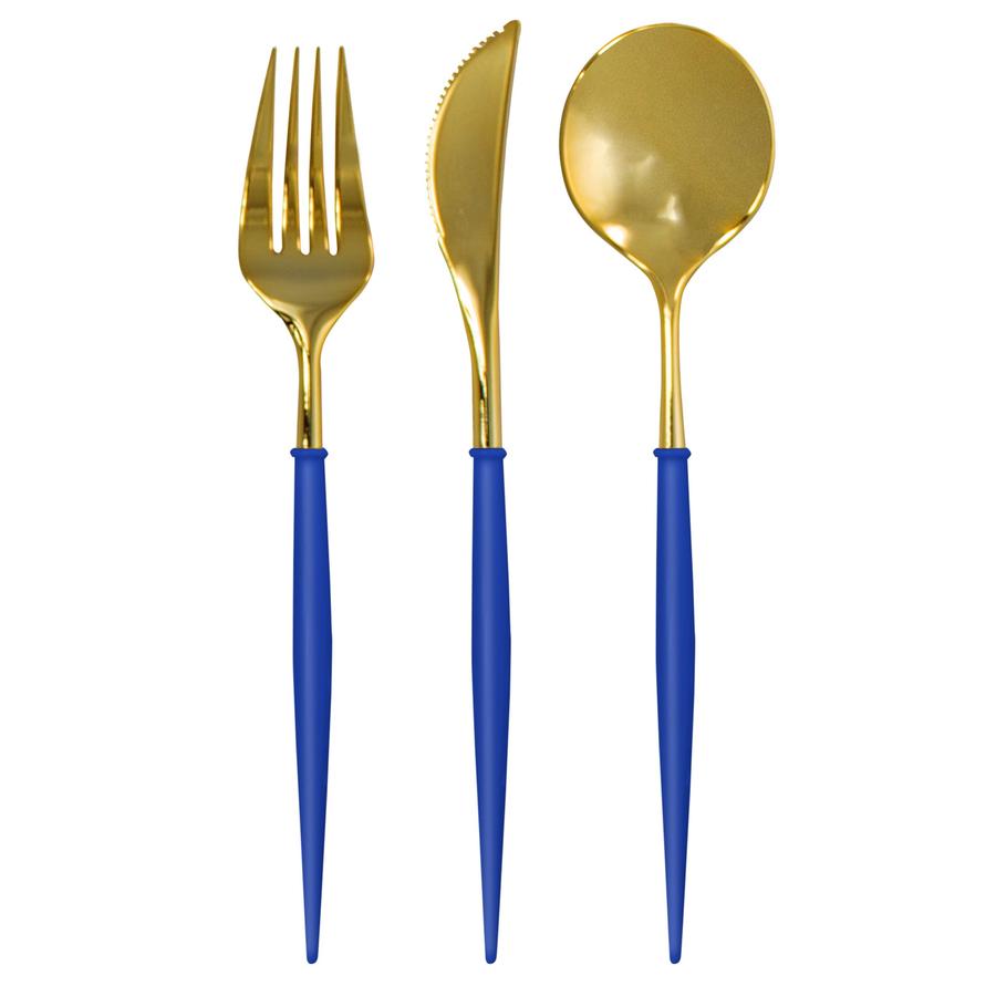 Blue & Gold Bella Assorted Plastic Cutlery, 24 pc Service for 8 Home Decor Sophistiplate   