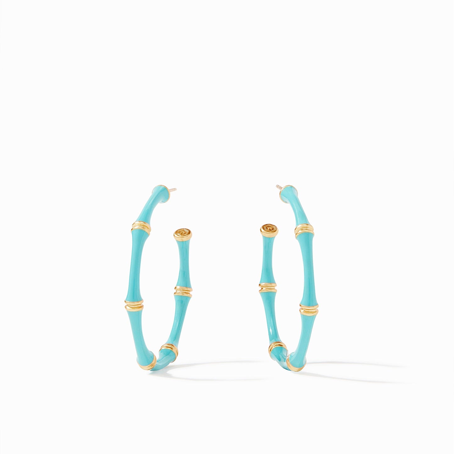 Bamboo Hoop Gold Bahamian Blue Enamel - Medium Earrings Julie Vos   