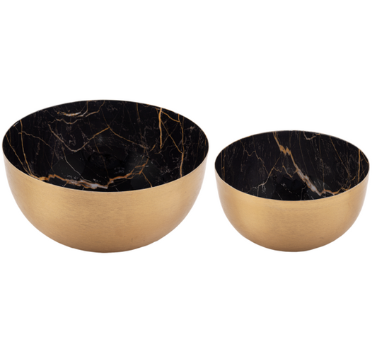 Black & Gold Faux Marble Bowl (Set of 2) Home Decor Midwest-CBK   