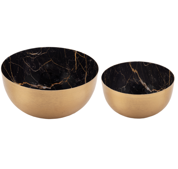 Black & Gold Faux Marble Bowl (Set of 2) Home Decor Midwest-CBK   