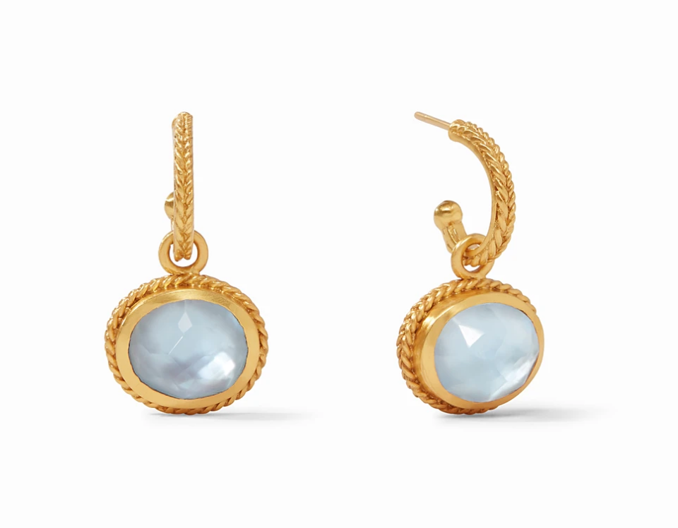 Calypso Hoop & Charm Earring Gold Iridescent Chalcedony Blue Women's Jewelry Julie Vos   