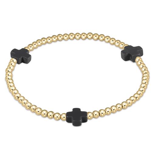 Signature Cross Gold Pattern 3mm Bead Bracelet - Charcoal Bracelets enewton   