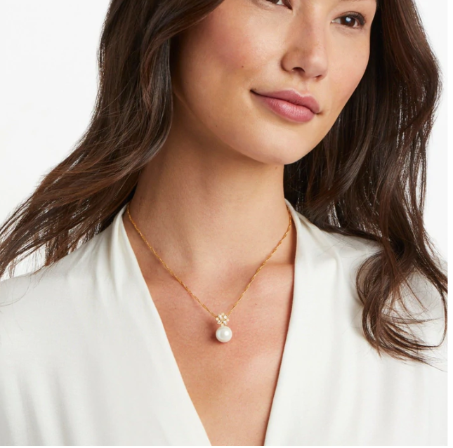 Charlotte Pearl Delicate Necklace Gold Cubic Zirconia and Pearl Necklaces Julie Vos   