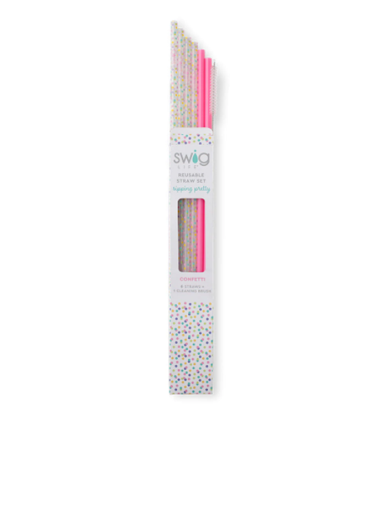 Confetti & Pink Reusable Straw Set (Tall) Gifts Swig   