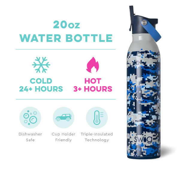 Cool Camo Flip + Sip Water Bottle (20oz) Insulated Drinkware Swig   