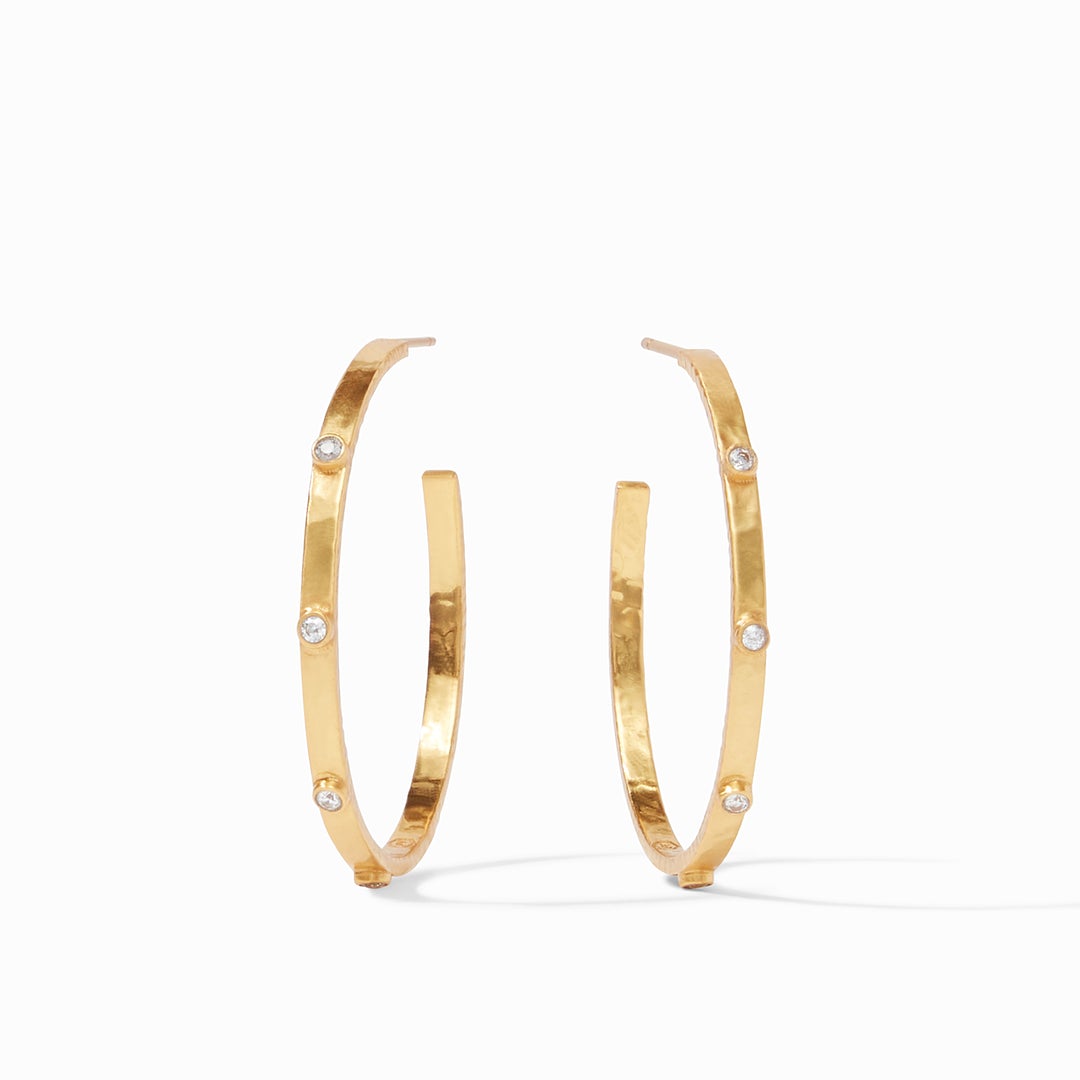 Crescent Stone Hoop Gold Cubic Zirconia - Large Earrings Julie Vos   