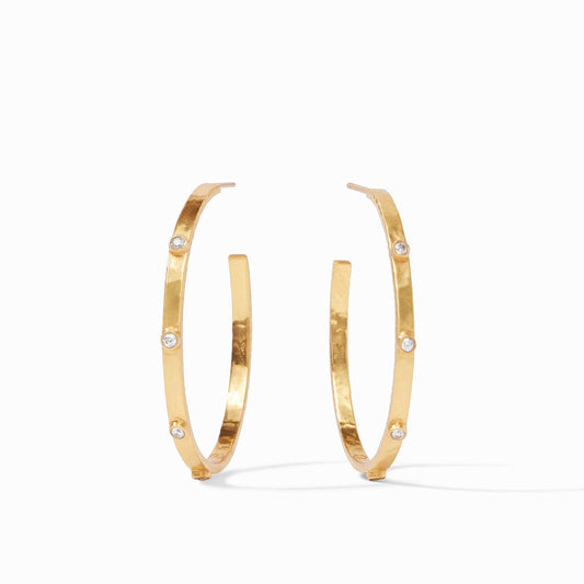 Crescent Stone Hoop Gold Cubic Zirconia - Large Earrings Julie Vos   