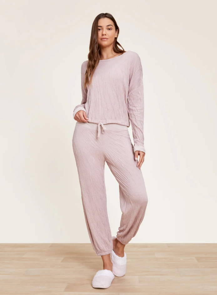 Malibu Collection Women's Crinkle Jersey Lounge Set - Faded Rose/Shell Lounge Barefoot Dreams   