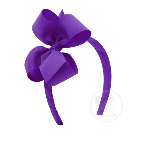 Medium Classic Grosgrain Bow on Headband - Delphinium Kids Hair Accessories Wee Ones   