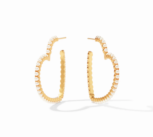 Esme Heart Pearl Hoop Gold Pearl Medium Earrings Julie Vos   