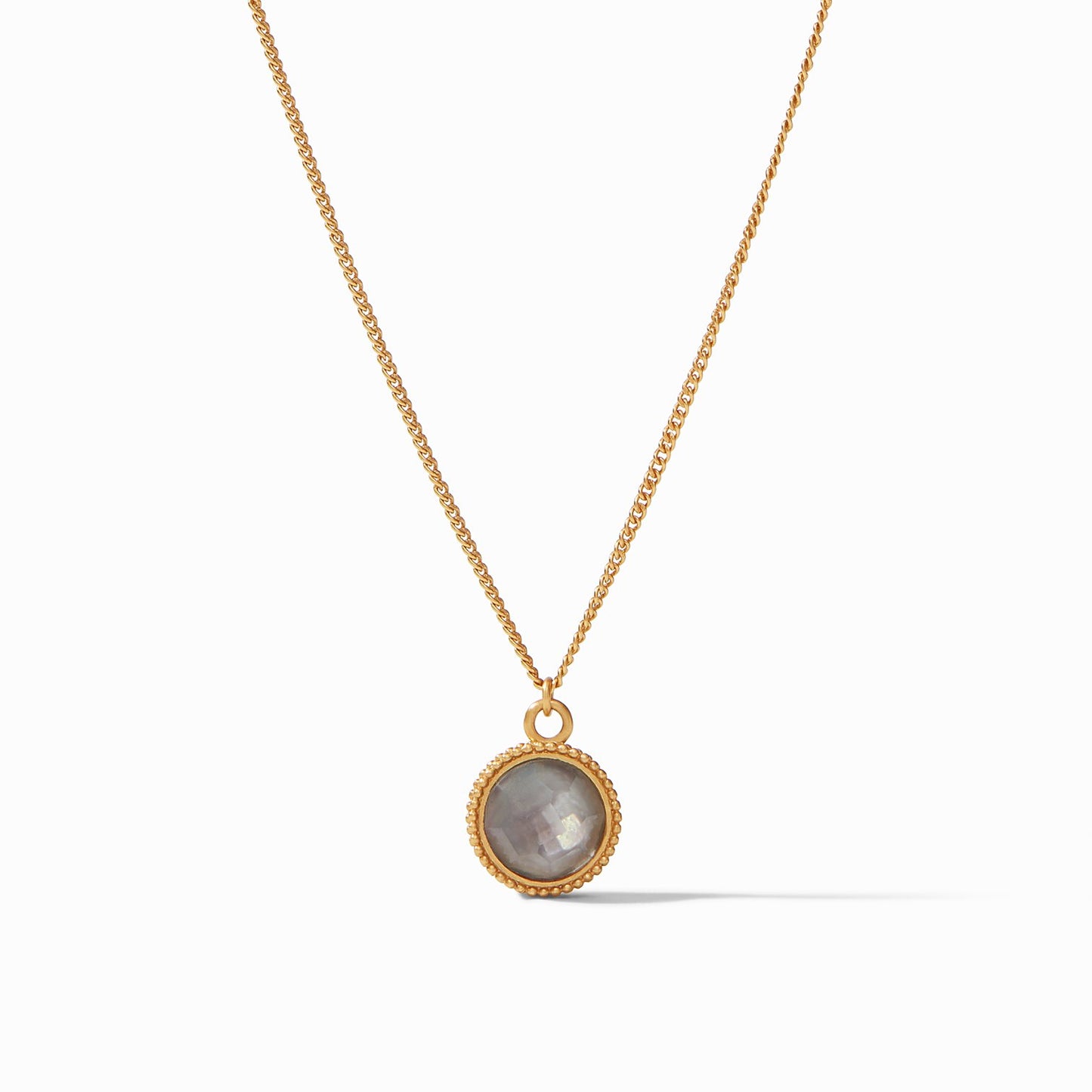 Fleur De Lis Solitaire Necklace Gold Iridescent Charcoal Blue Reversible Women's Jewelry Julie Vos   
