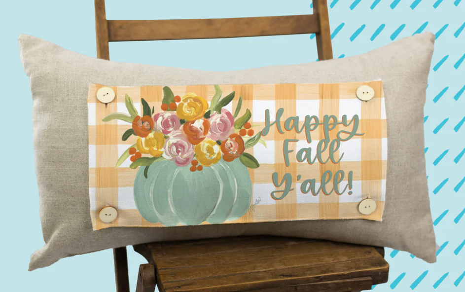 Happy Fall Y'all Floral Pastel Pumpkins Lumbar Swap Home Decor Luckybird Home   