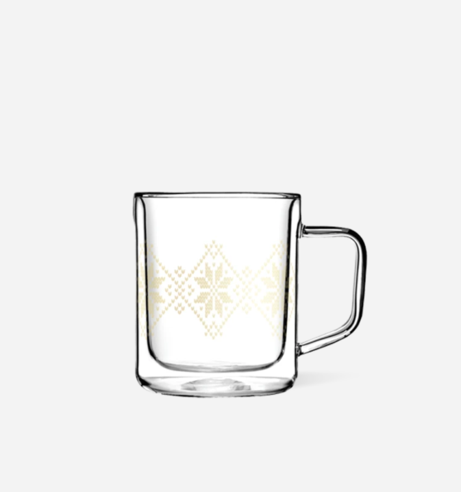 Glass Mug - 12oz Double Clear - Gold Fairisle Gifts Corkcicle   