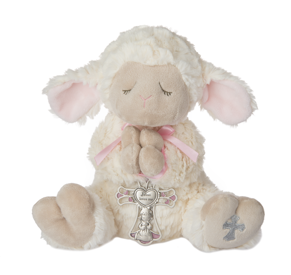 13" Pink Serenity Lamb with Crib Cross Plush Midwest-CBK   
