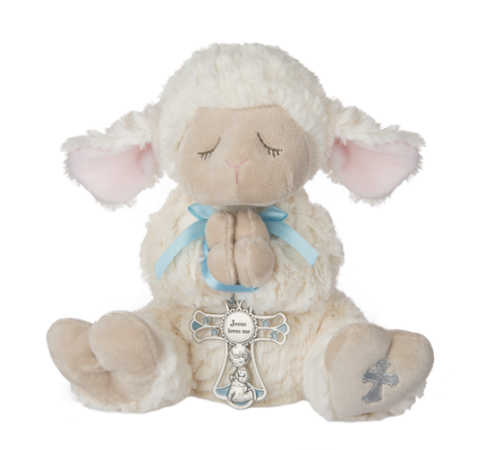 13" Blue Serenity Lamb with Crib Cross Plush Midwest-CBK   