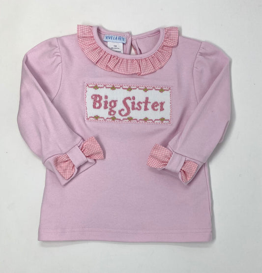 Big Sister Smocked Light Pink Knit L/S Tshirt Girls Tops + Tees Vive La Fete   