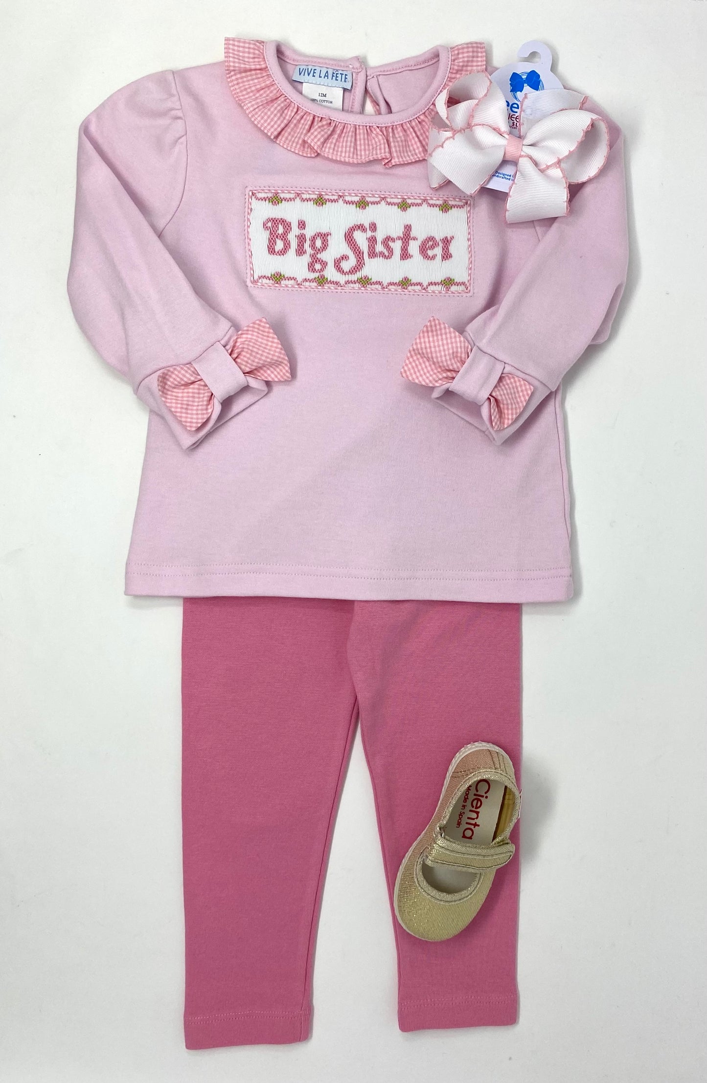 Big Sister Smocked Light Pink Knit L/S Tshirt Clothing Vive La Fete   