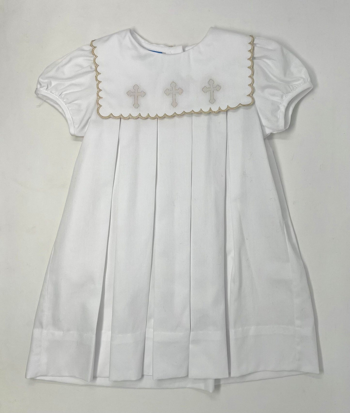 Girl's White Pique Dress with Crosses Girls Occasion Dresses Anavini   