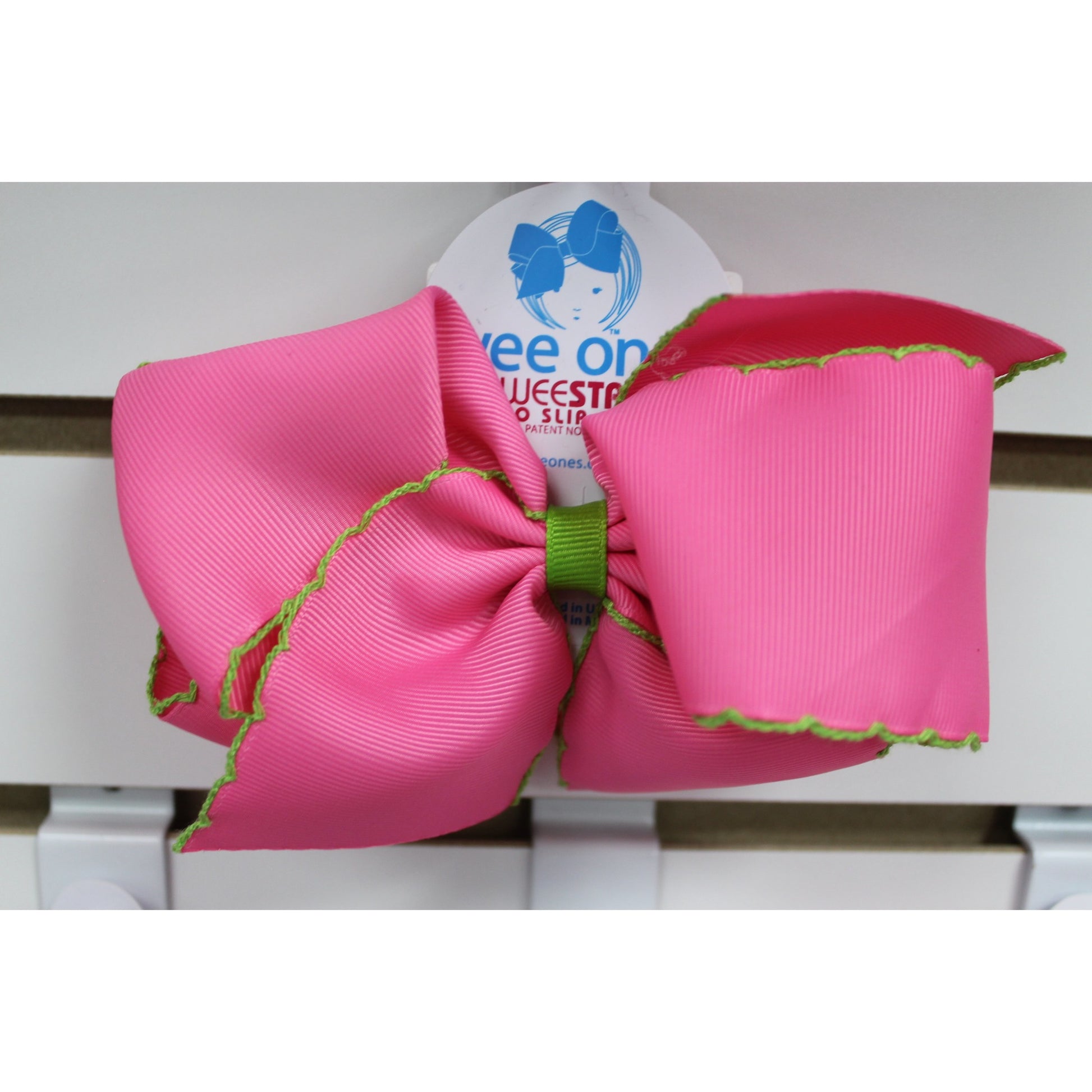 King Moonstitch Basic Bow Accessories Wee Ones Pink with Green  