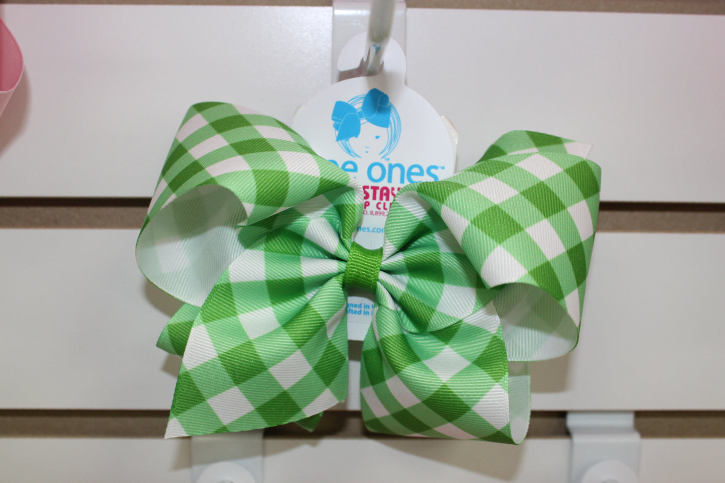 King Jumbo Check Print Bow Kids Hair Accessories Wee Ones Apple Green  