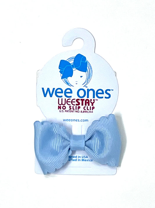 Tiny Scallop Edge Grosgrain Bowtie - Millennium Blue Kids Hair Accessories Wee Ones   