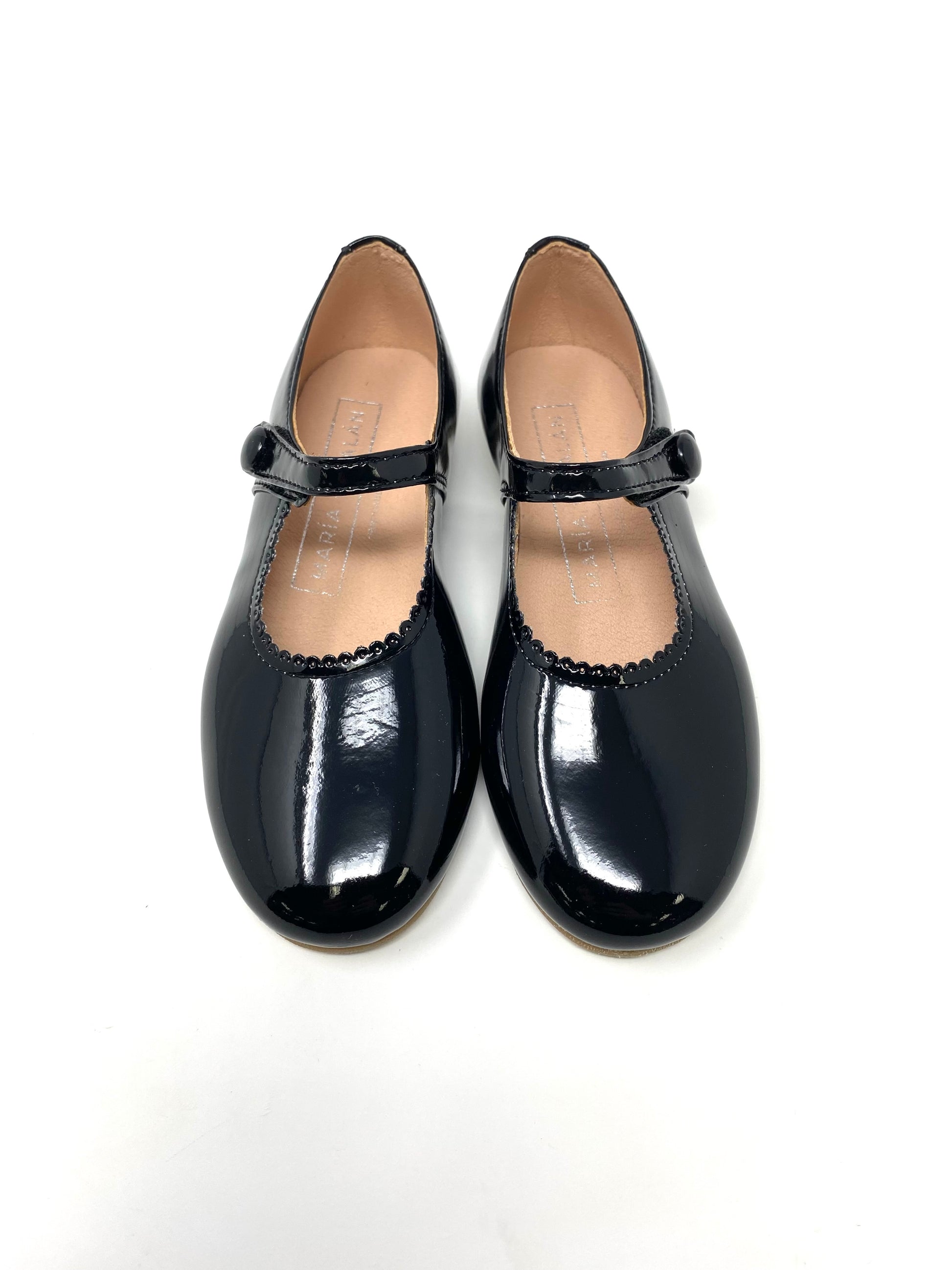 Elegant Button Mary Jane - Patent Black Girls Shoes Maria Catalan   