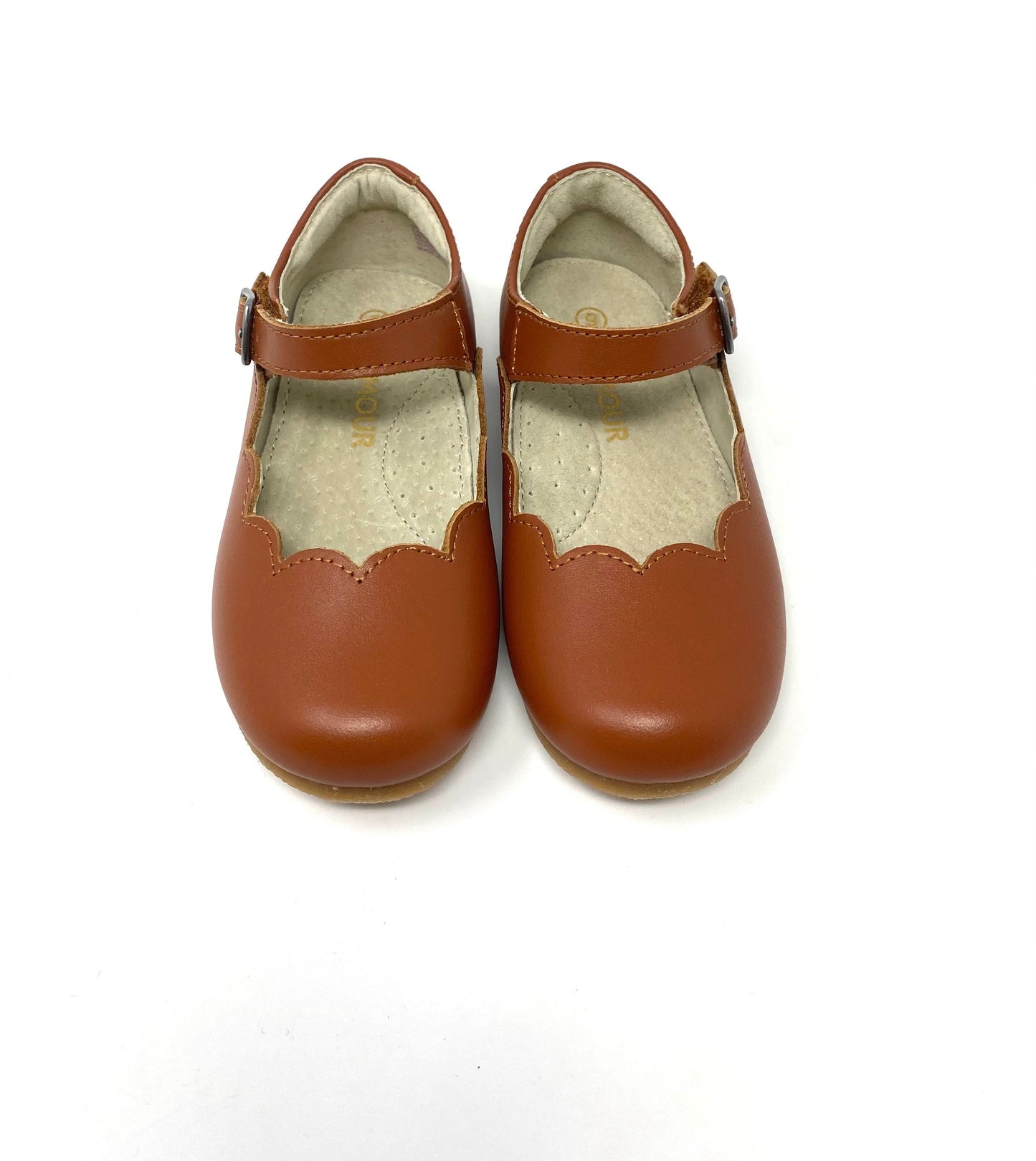 Sonia Scalloped Flat - Cognac Girls Shoes L'Amour   