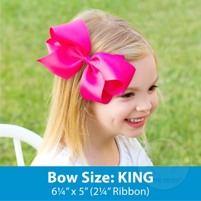 King Monotone Moonstitch Grosgrain Bow - Shocking Pink Accessories Wee Ones   