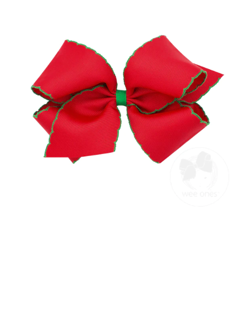 King Moonstitch Grosgrain Bow - Red with Green Kids Hair Accessories Wee Ones   