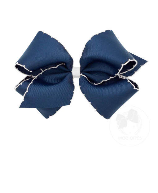 King Moonstitch Bow - Navy with White Kids Hair Accessories Wee Ones   