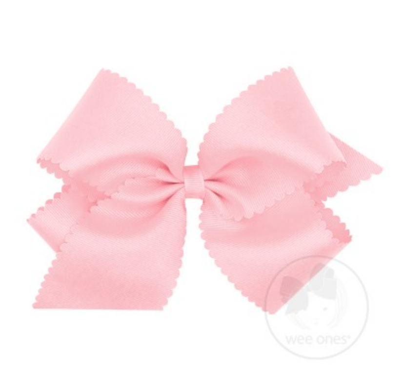 King Grosgrain Bow w/ Scallop Edge - Light Pink Kids Hair Accessories Wee Ones   