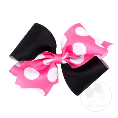Wide King Two-Tone Dot Print Bow Accessories Wee Ones Hot Pink and Black  