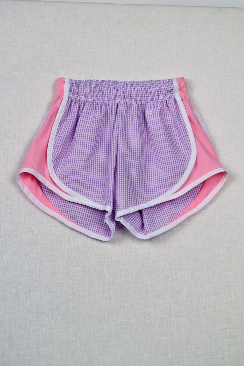 Lavender Check Athletic Shorts with Pink Sides Girls Shorts Funtasia Too   