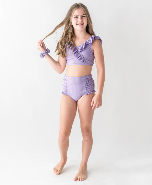 Lavender Seersucker Tween Ruffle V-Neck Bikini Clothing Rufflebutts   